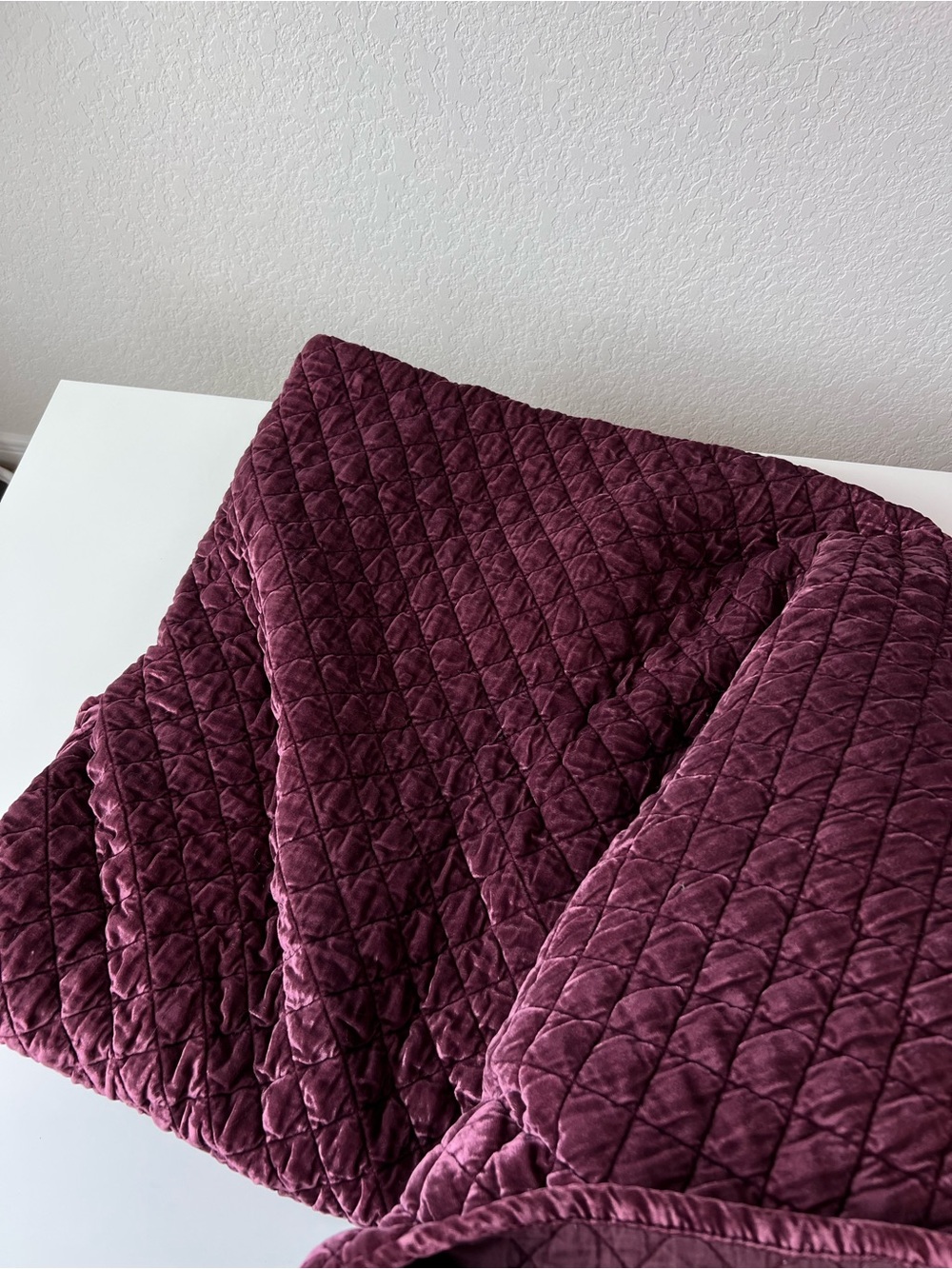 West Elm Velvet Quilt Deep purple 88 x 92 full / queen - Picture 3 of 7